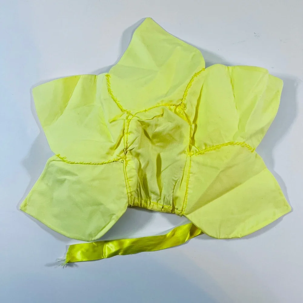 Vintage Baby Flower Costume 12M Yellow Fleece Footie Bodysuit Hat Set‎